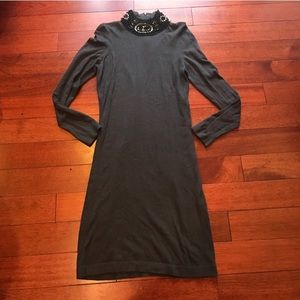 👠beaded long sleeve turtleneck dress